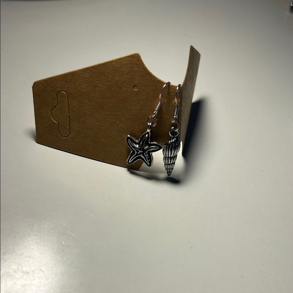 Silver Starfish and Shell Earrings